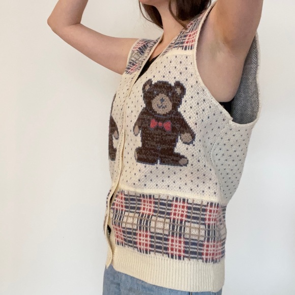 90’s vintage teddy bear knit sweater vest/ large - Picture 6 of 13